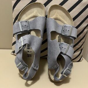 Birkenstock Milano Suede Shimmering Purple Fog Sandal